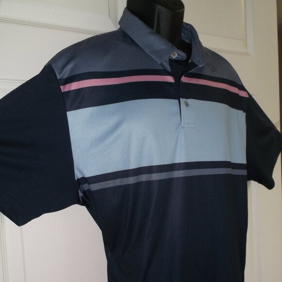 Pro Tour Coolplay Golf Polo Shirt ~ Men's XL ~ Blues with a Pink Stripe - Picture 6 of 7
